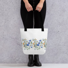 Pressed Blue Meadow Flowers Tote bag gift for florists, gardeners or Mother's Day