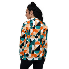 Retro Abstract Geometrical Unisex Bomber Jacket Vintage Style zippered coat