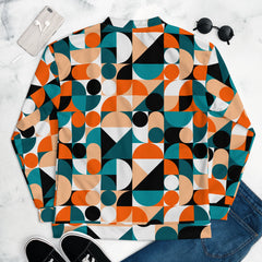 Retro Abstract Geometrical Unisex Bomber Jacket Vintage Style zippered coat