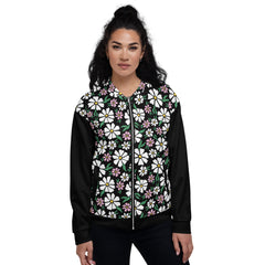 Retro 60's 70's Style Flower Power Unisex Bomber Jacket Vintage Style zippered coat