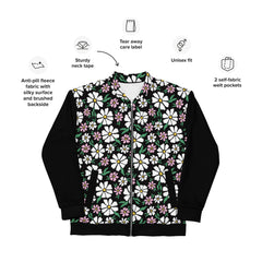 Retro 60's 70's Style Flower Power Unisex Bomber Jacket Vintage Style zippered coat