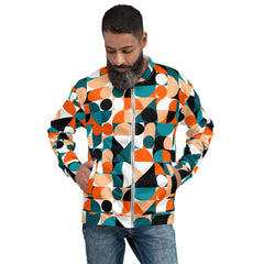 Retro Abstract Geometrical Unisex Bomber Jacket Vintage Style zippered coat