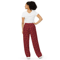 Casual Brick Red Diamond All-over print unisex wide-leg pants Regular and Plus Size