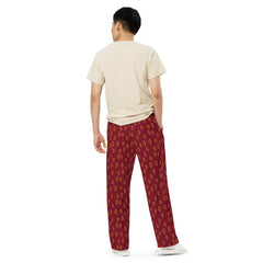 Casual Brick Red Diamond All-over print unisex wide-leg pants Regular and Plus Size