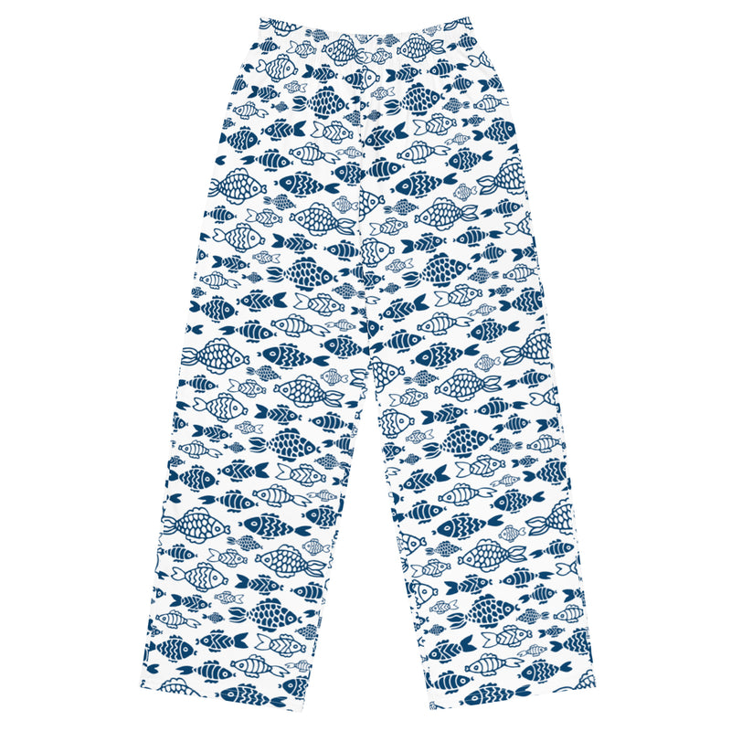 Casual Blue Fish All-over print unisex wide-leg pants Regular and Plus Size