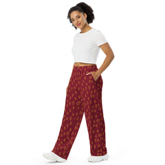 Casual Brick Red Diamond All-over print unisex wide-leg pants Regular and Plus Size