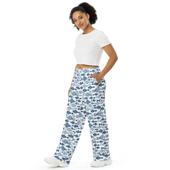 Casual Blue Fish All-over print unisex wide-leg pants Regular and Plus Size