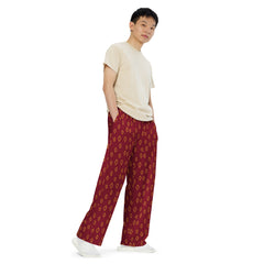 Casual Brick Red Diamond All-over print unisex wide-leg pants Regular and Plus Size