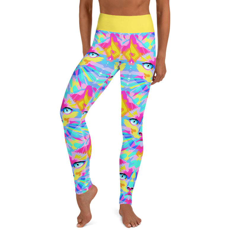 Artistic Geometric Colorful Cat All Over Print Yoga Leggings