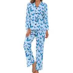 Blue Butterfly Women's Satin Pajama Set