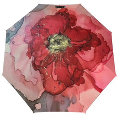 Red Poppy Flower Automatic Umbrella with Anti-UV Coating