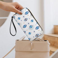 Evil Eye PU Leather Wallet with Wristlet Strap