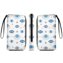 Evil Eye PU Leather Wallet with Wristlet Strap