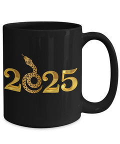 Year of the Snake 2025 black 15oz coffee mug