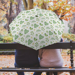 Lightweight 3-fold Umbrella with Green Hearts and Birds Valentines Umbrella Gift