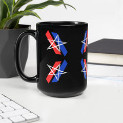 Stylized Star American Flag Interpretation Red White and Blue Black Glossy Mug