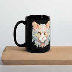 Artistic Cat Art Black 15oz Ceramic glossy mug gift for someone who loves cats