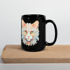 Artistic Cat Art Black 15oz Ceramic glossy mug gift for someone who loves cats