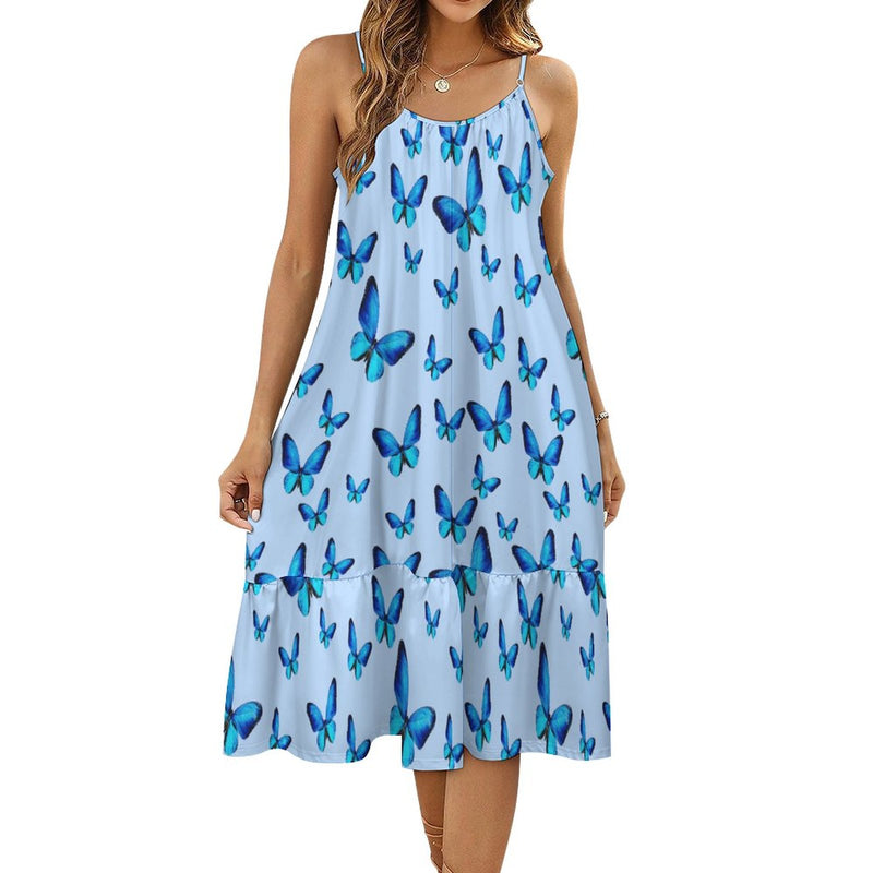 Blue Butterfly Women's Spaghetti Strap Dress Regular and Plus Size