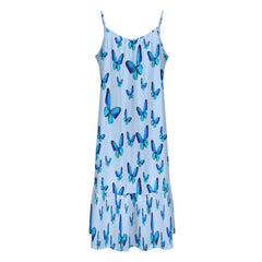 Blue Butterfly Women's Spaghetti Strap Dress Regular and Plus Size