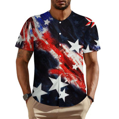 Patriotic USA Flag Style Men's Collarless Shirt Independance Day t-shirt