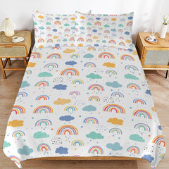 Weather Rainbow Clouds and Raindrops 3-Piece Bedding Set-86"×70"/ 218×177cm Double Sided Duvet and 2 Sham Set Fits Twin to Full