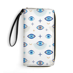 Evil Eye PU Leather Wallet with Wristlet Strap