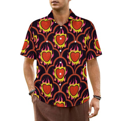 Burning Hearts Short Sleeve Shirt with 2 Pockets Valentines for Him in Reg and Plus Size