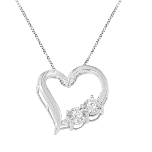 .925 Sterling Silver 1/10 cttw Diamond Heart Pendant Necklace (I-J, I3)
