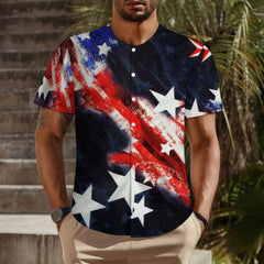 Patriotic USA Flag Style Men's Collarless Shirt Independance Day t-shirt