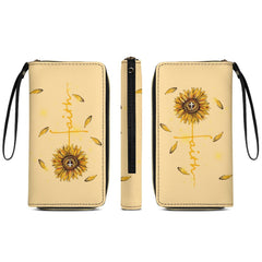 Sunflower Faith Christian Cross Leather Wallet with Wristlet Strap