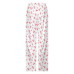 Heart Cherries Drawstring Women Wide Leg Pajamas Pants