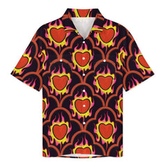 Burning Hearts Short Sleeve Shirt with 2 Pockets Valentines for Him in Reg and Plus Size