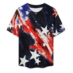 Patriotic USA Flag Style Men's Collarless Shirt Independance Day t-shirt