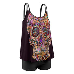 Women's Day of the Dead Skull Tankini Two Piece Swimsuit