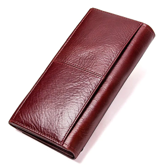 Premium Genuine Leather Long Purse Wallet with Zippered Coin Section