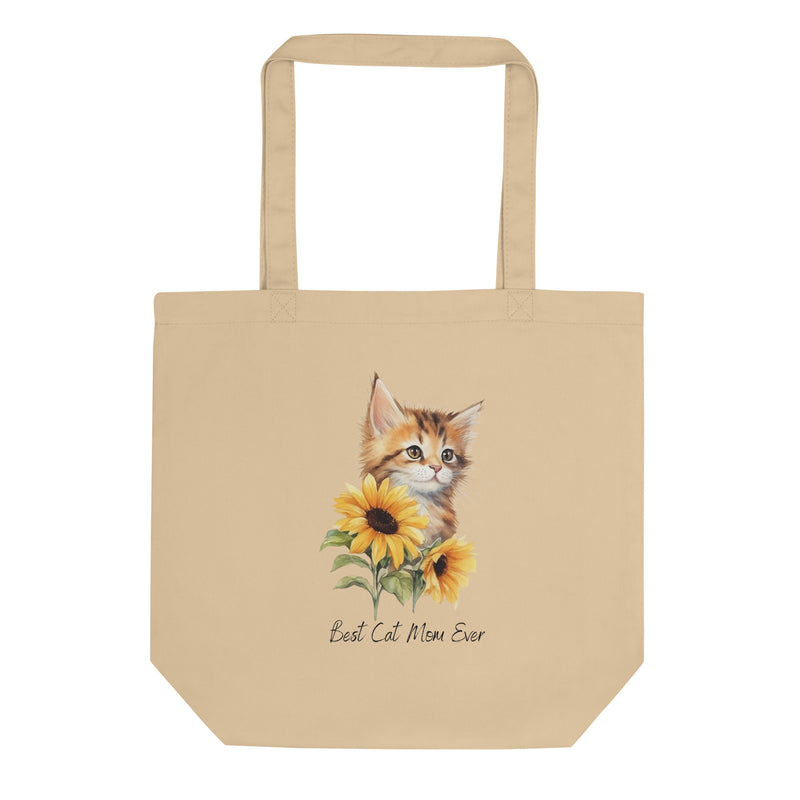 Best Cat Mom Ever Sunflower Eco Tote Bag Mother's Day Birthday