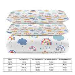 Weather Rainbow Clouds and Raindrops 3-Piece Bedding Set-86"×70"/ 218×177cm Double Sided Duvet and 2 Sham Set Fits Twin to Full