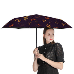 Black Halloween Pumpkin Faces Automatic Folding Umbrella with Anti-UV