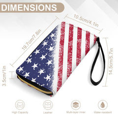 Patriotic USA Flag Leather Wallet with Wristlet Strap