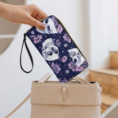 Skull and Flower PU Leather Wallet with Wristlet Strap