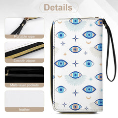 Evil Eye PU Leather Wallet with Wristlet Strap