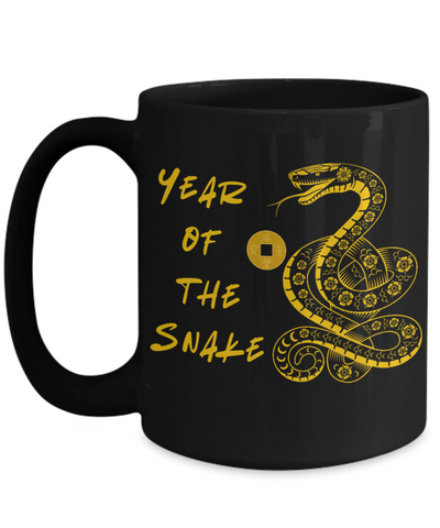 Golden Year of the Snake 15oz Black Coffee Mug Chinese New Years