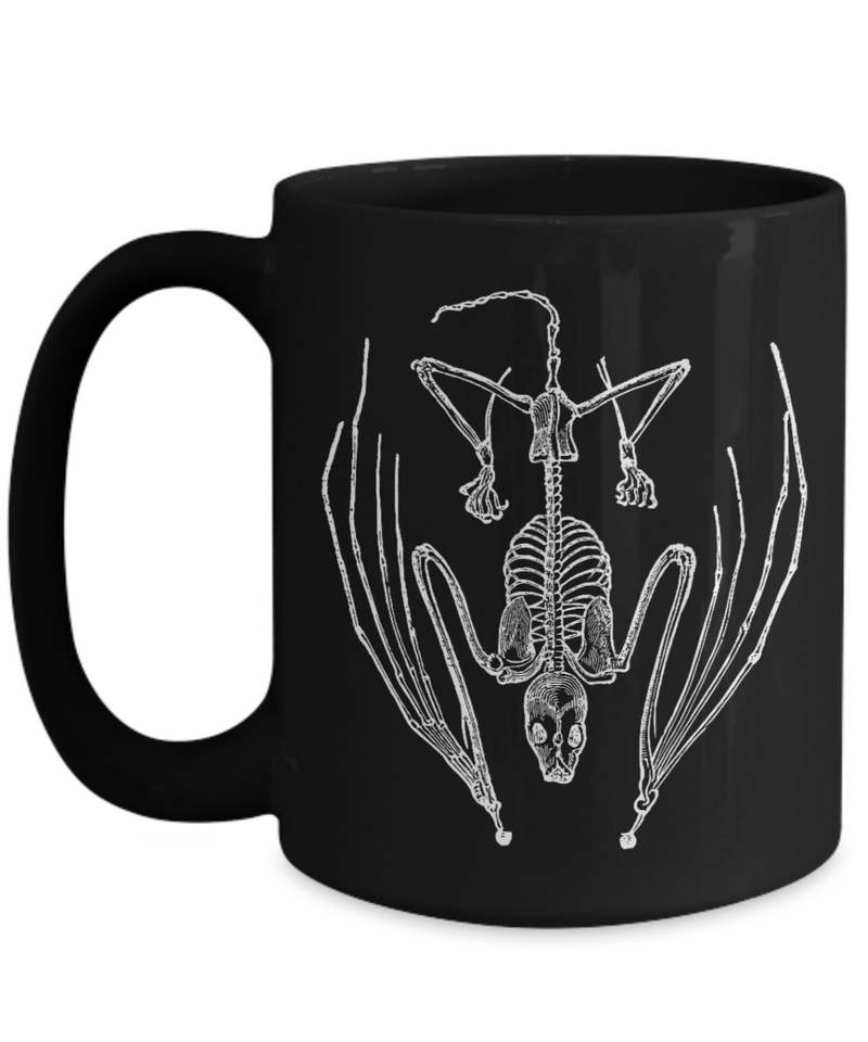 Bat Skeleton Black Ceramic Mug 15oz Halloween Fall Goth