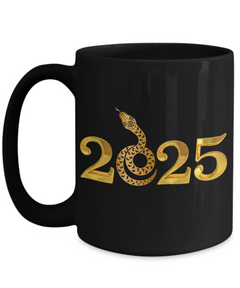 Year of the Snake 2025 black 15oz coffee mug