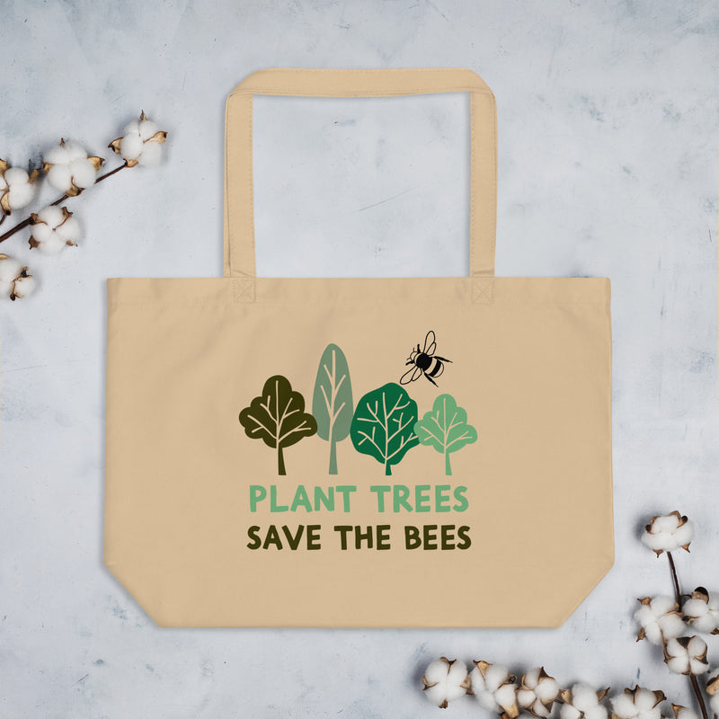 Green Living Plant Trees Save the Bees Reusable Large organic tote bag