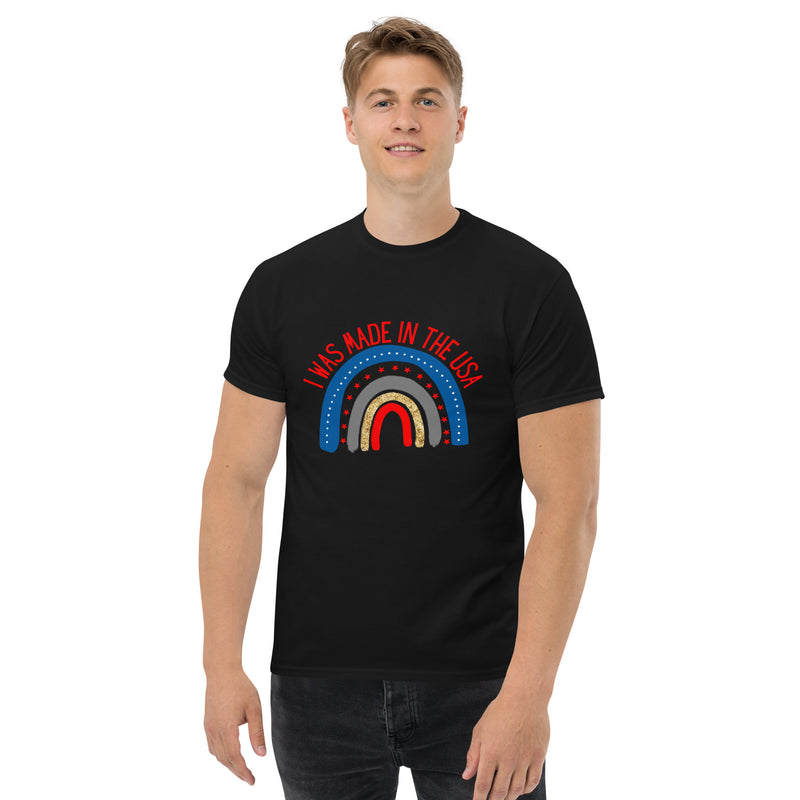 I was Made in the USA American Theme Rainbow Men's classic short sleeve t-shirt with crew neck