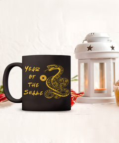 Golden Year of the Snake 15oz Black Coffee Mug Chinese New Years