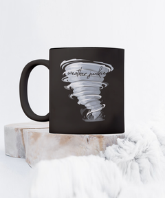 Weather Junkie Ceramic Black 15oz mug gift for Cloud Watcher Tornado Chaser