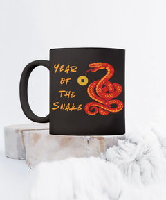 Year of the Snake 2025 black 15oz coffee mug Red Snake Chinese New Years Coin